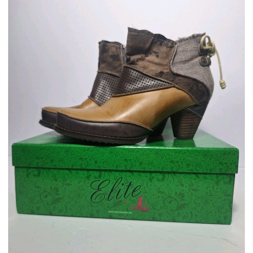 Corkys Elite Rags 2 Women's 8 Ankle Boots Shoes Brown Leather Mixed Media Heels